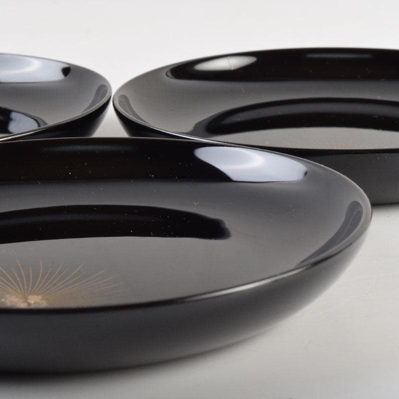 輪島塗　大向高洲堂　黒漆　飛松沈金　銘々皿　五客　共箱　N　8969