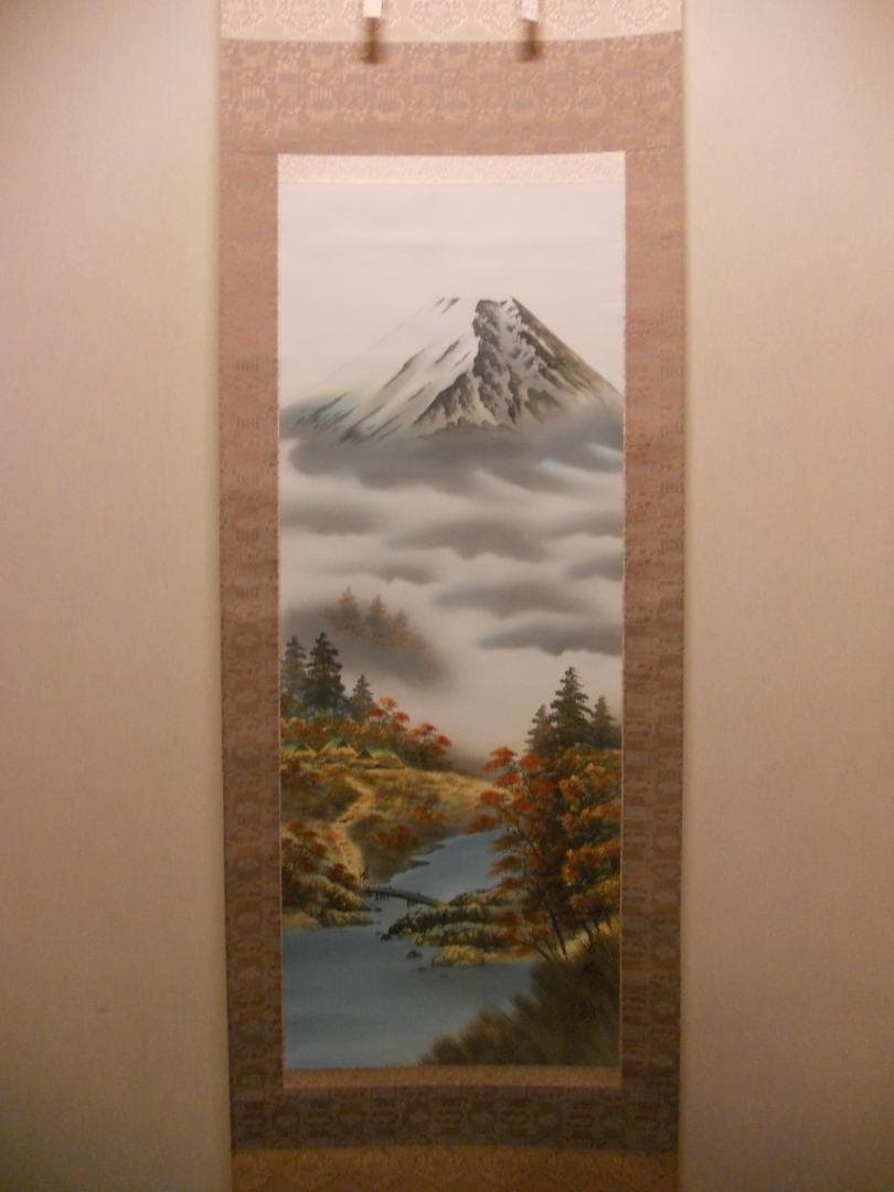 掛け軸 万峰 作 秋山水 絹本 希少 軸装 茶道具 掛軸 美品 です。