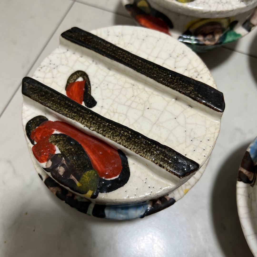 乾山 京焼 達磨 釜型 色絵 6客セット アンティーク 骨董 尾形乾山 向付