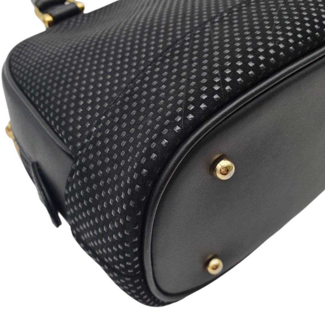 美品 印傳屋 INDEN-YA ハンドバッグ 鹿革 漆 甲州印伝 黒 ブラック