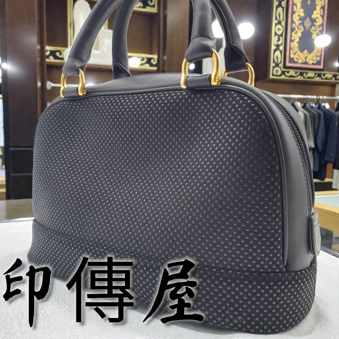 美品 印傳屋 INDEN-YA ハンドバッグ 鹿革 漆 甲州印伝 黒 ブラック