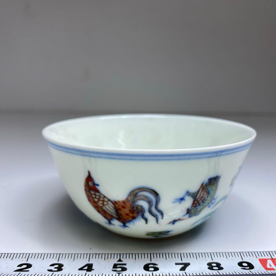 中国清時代　大明成化年製　薄手　チキンカップB直径8.3㎝　東な7-0324①