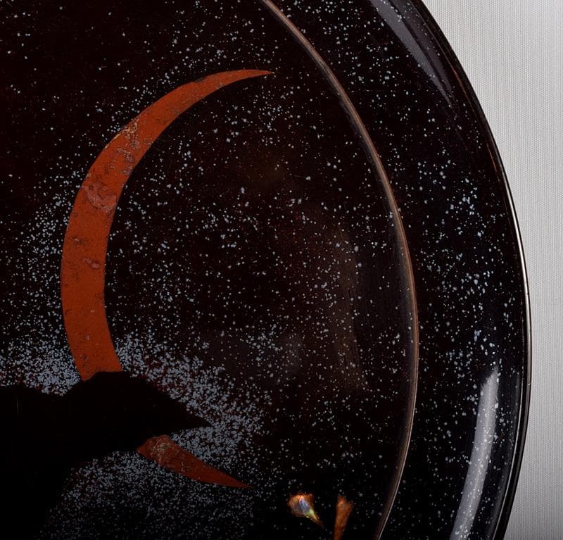 黒漆　螺鈿闇蒔絵　光琳月梅之図　闇鴉盆　時代箱付　V　3698B