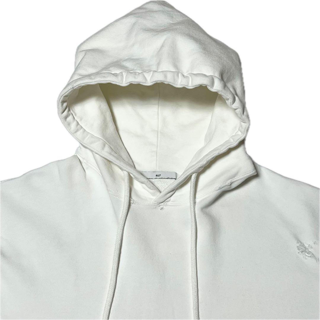 RILY 今市隆二 プルオーバーパーカー ダメージ加工 腕ロゴ ホワイト