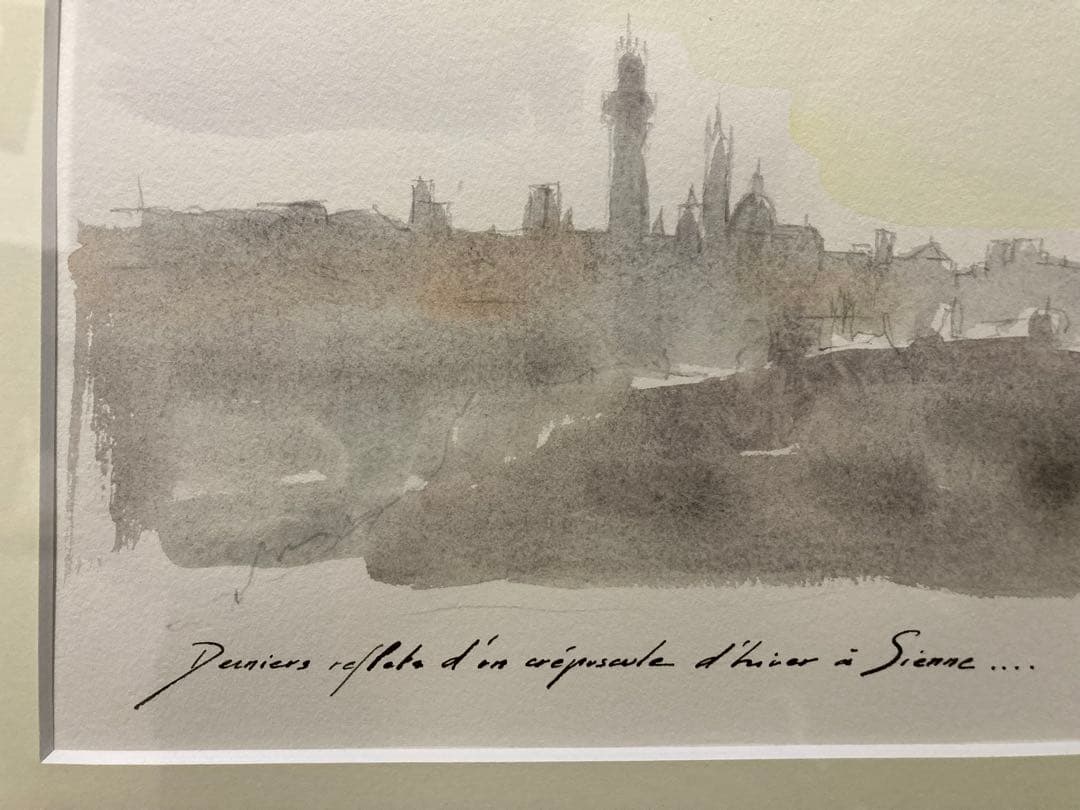 水彩 肉筆 イタリア風景画【佐々木 薫】 「冬のシエーナ」 「美術大鑑」掲載作家