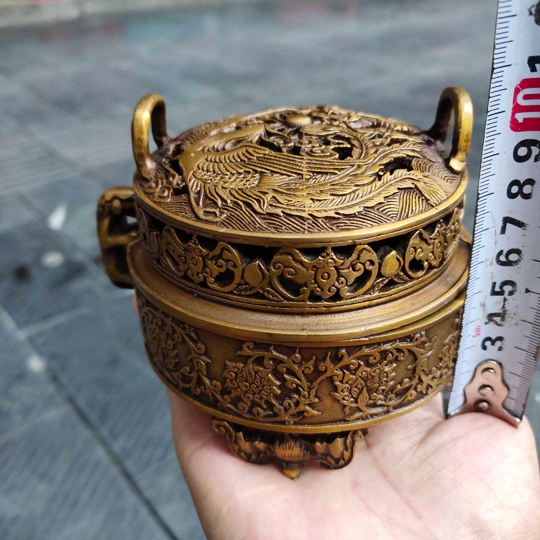銅器 香炉 龍鳳薫香炉 盤香炉 茶道香炉 装飾品 工芸品 置物