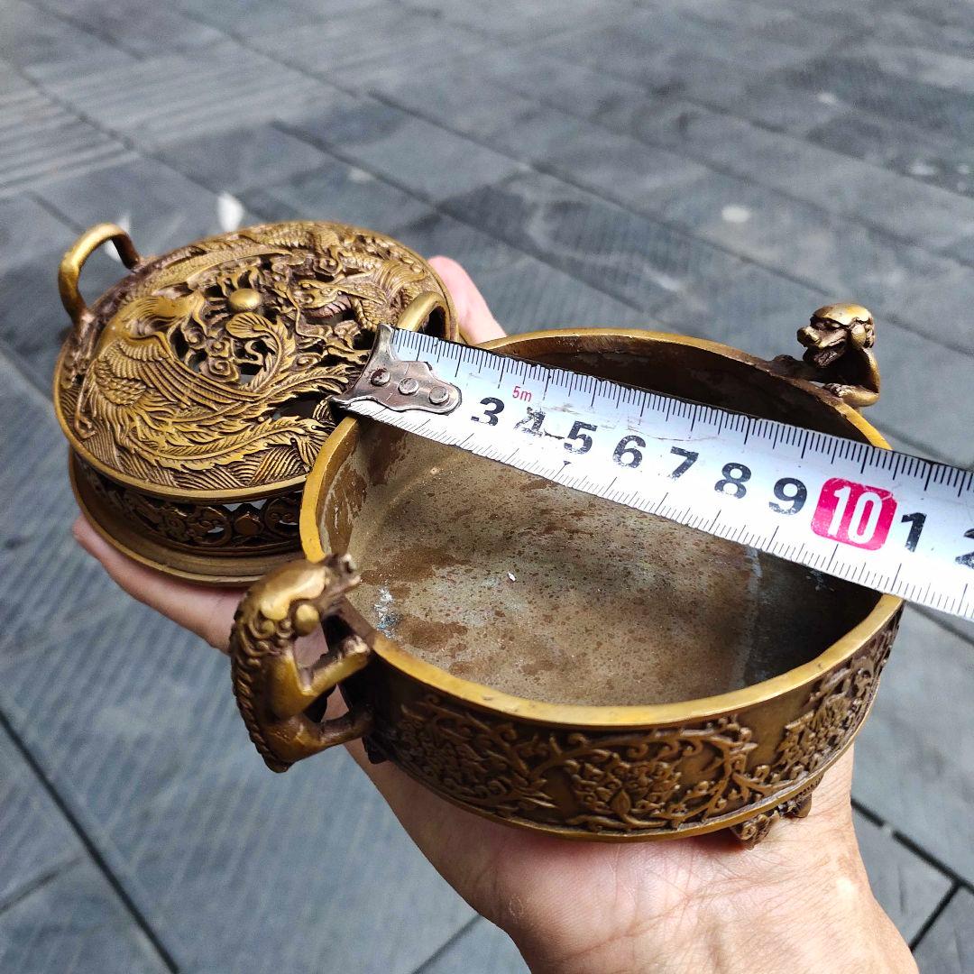 銅器 香炉 龍鳳薫香炉 盤香炉 茶道香炉 装飾品 工芸品 置物