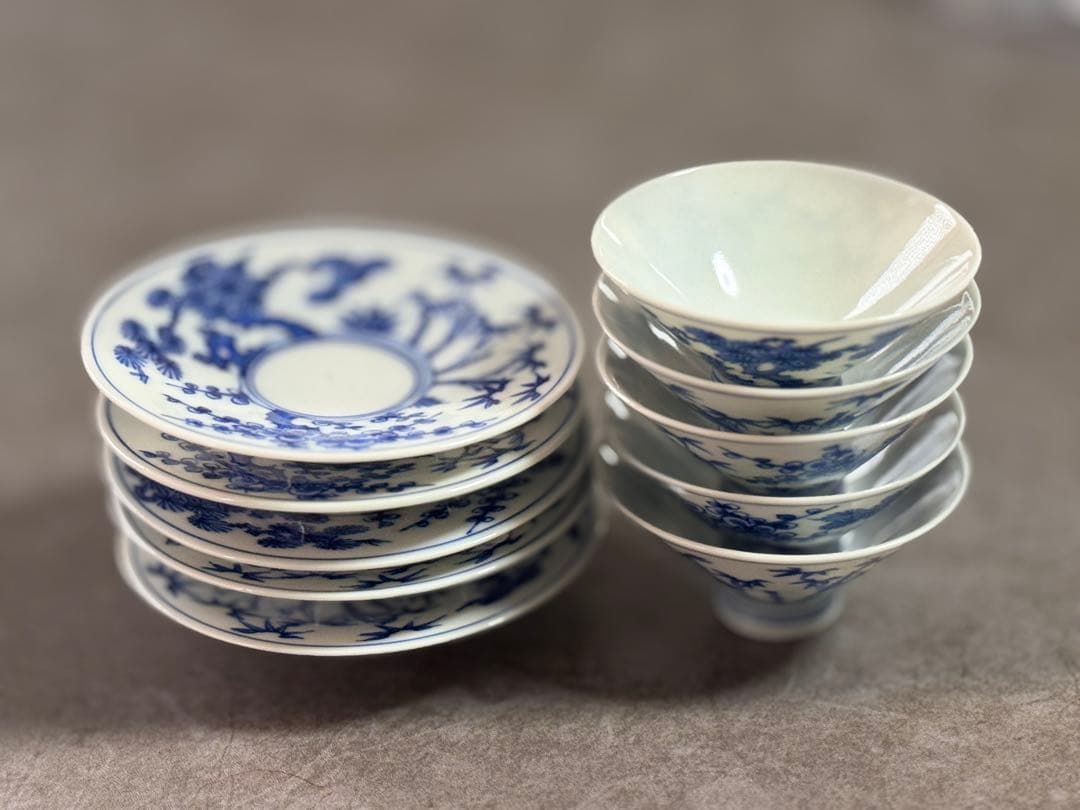 白磁染付 京焼 竹春造 盃セット - メルカリ