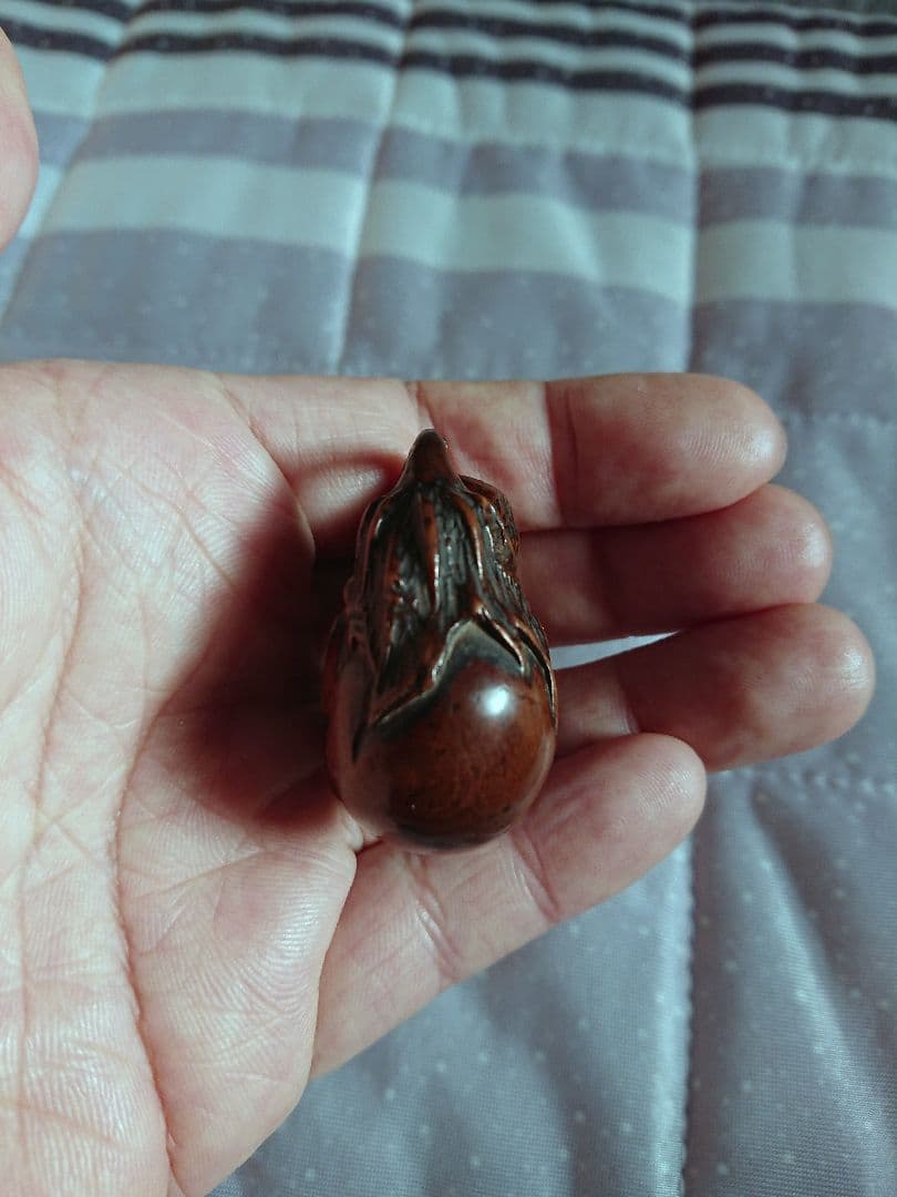 江戸 時代 根付 傷み三茄子 木彫 木製 彫刻