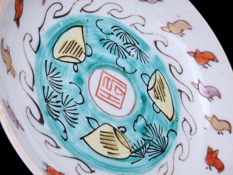 古伊万里　色絵　波千鳥に貝の図　手塩皿　F281AS-DCi