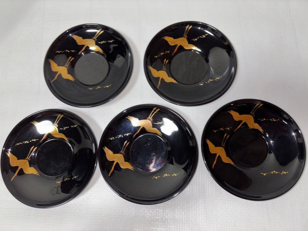 輪島塗漆器 双鶴蒔絵茶托 5枚セット 木箱付き