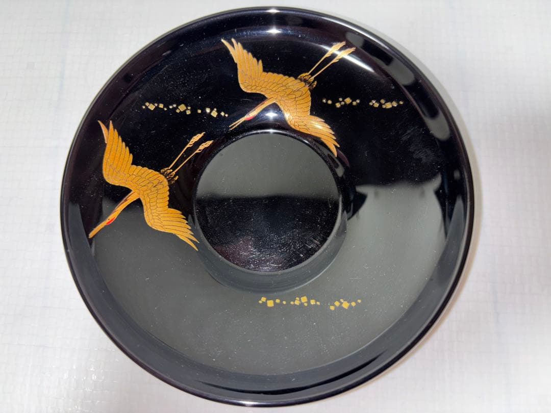 輪島塗漆器 双鶴蒔絵茶托 5枚セット 木箱付き