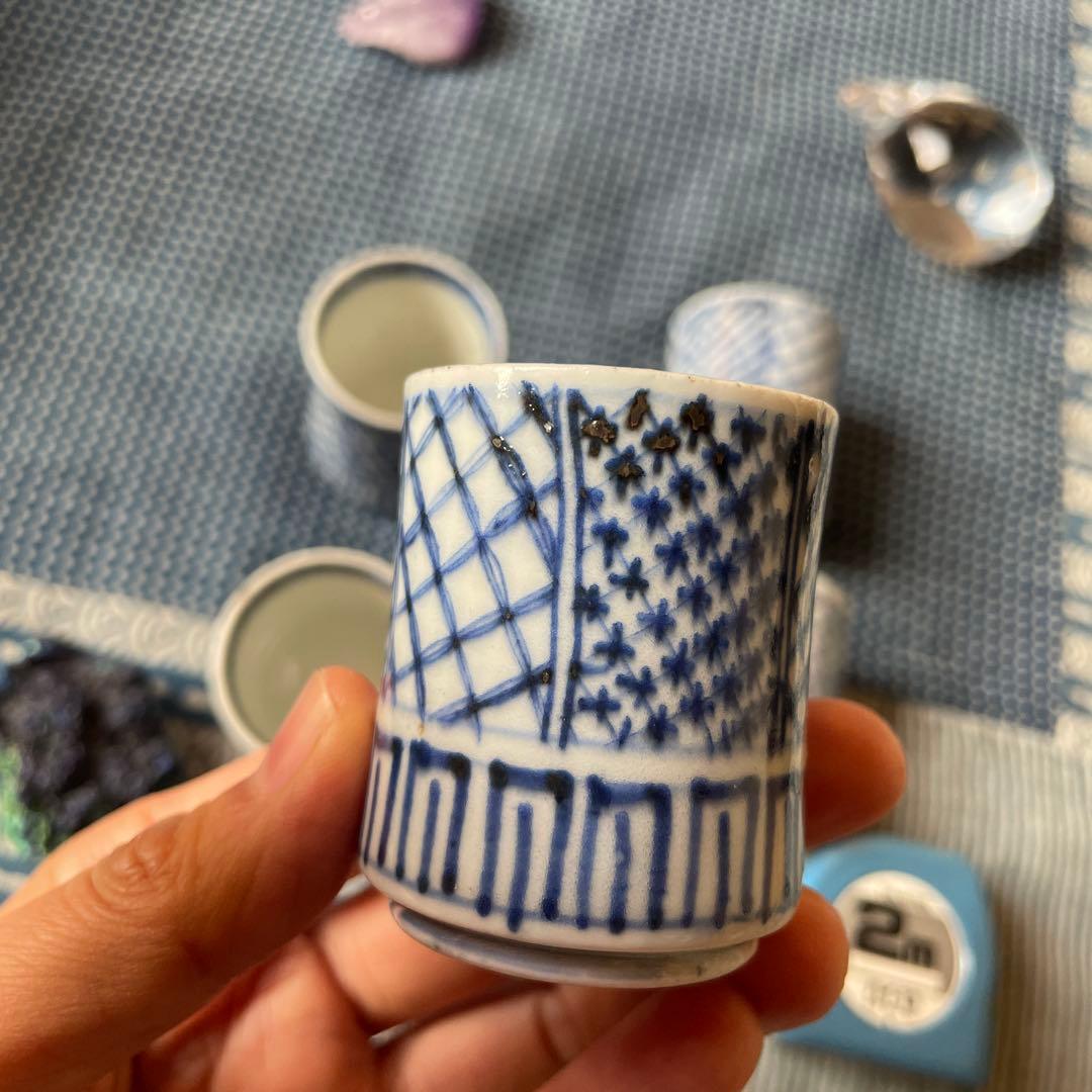 江戸後期 古伊万里 染付 幾何学文 猪口 5客揃 - メルカリ