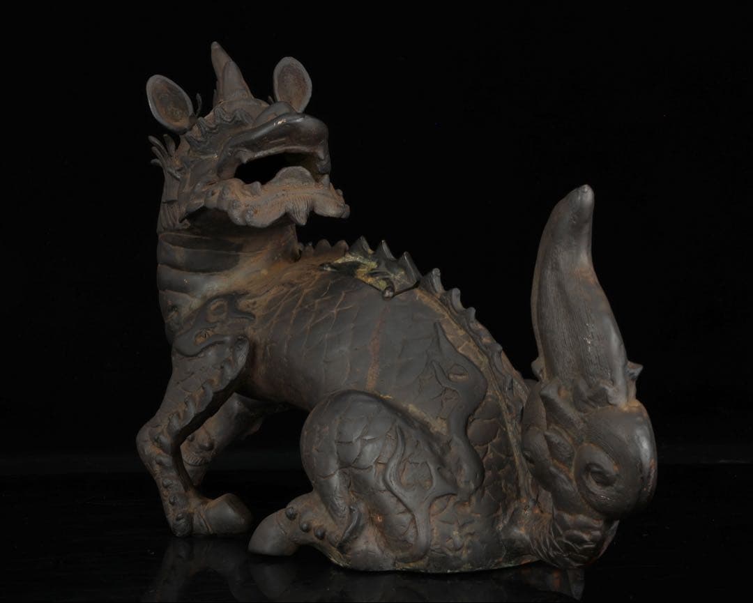 中国古玩 古銅製 麒麟香炉 細密彫刻 霊獣 瑞獣 香道具 唐物 古美術 骨董品