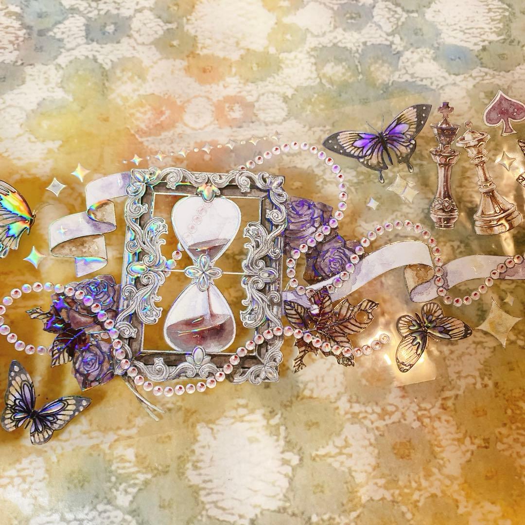 海外マスキングテープ巻売り中古 ダーク系⑧ 装飾マステ 虹光petテープ