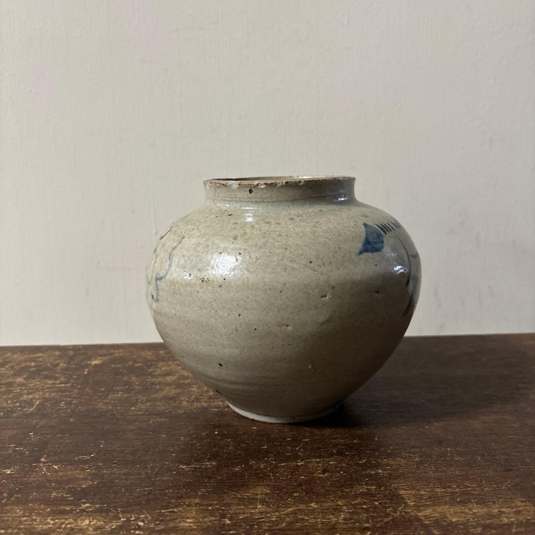李朝壷　白磁　丸壷　塩笥壺　韓国オンギ.骨董品.スッカラ.アンティーク.立原正秋