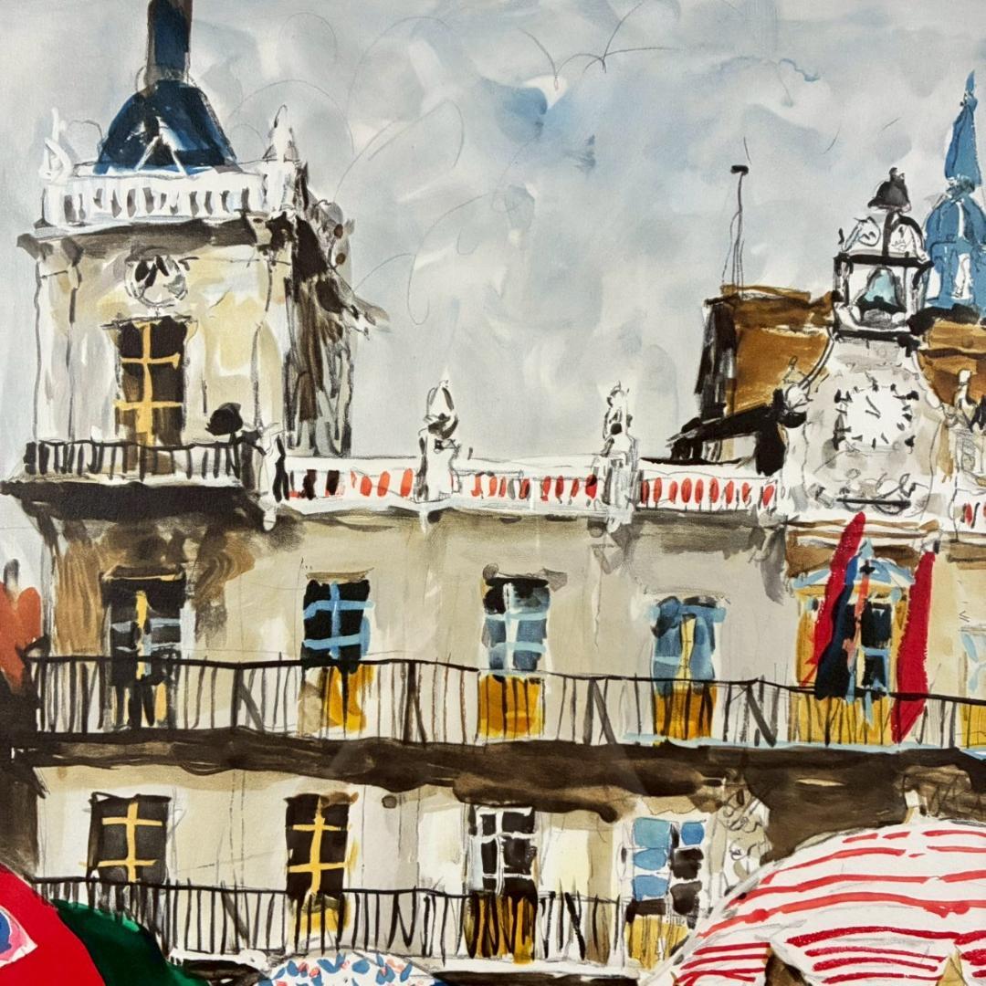 児玉幸雄「レオンの朝市」リトグラフ 児玉純子直筆サイン有 額縁入り