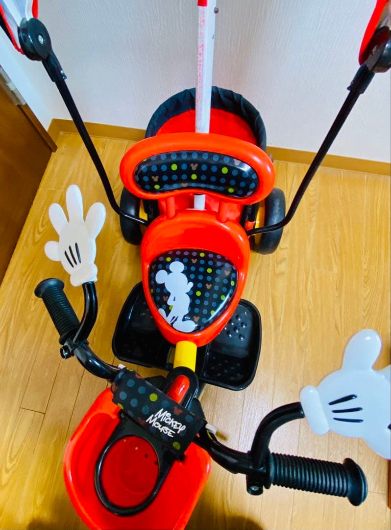 美品、室内使用・室内保管】子供 三輪車 手押し棒 ides ミッキー三輪車