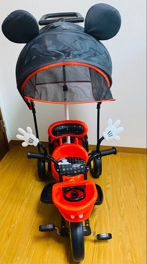 美品、室内使用・室内保管】子供 三輪車 手押し棒 ides ミッキー三輪車