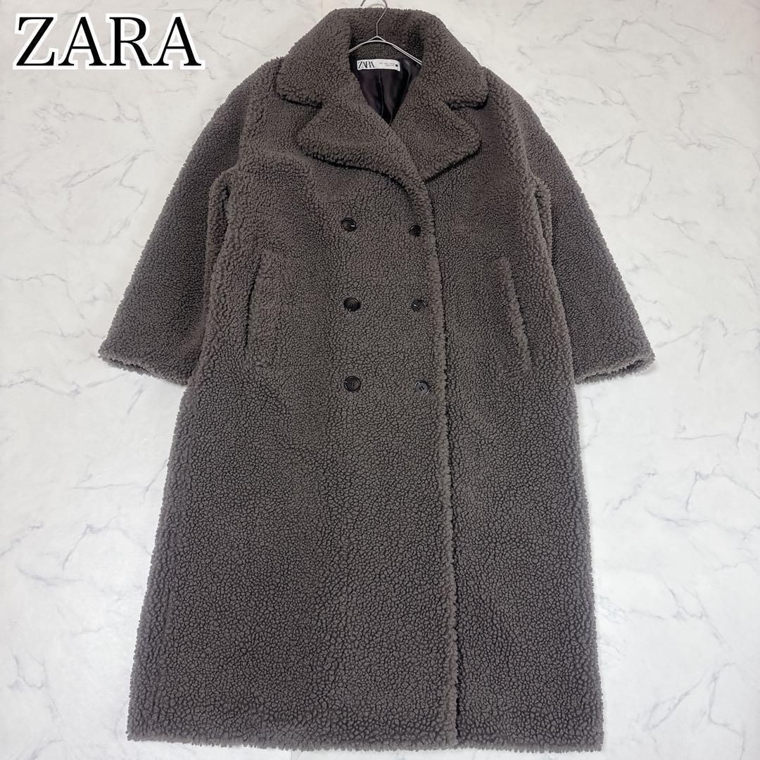 ✨美品 即完売品✨ ZARAダブル テディベアコート ボア グレー ロング L ✨美品✨ ZARA テディベアコート ダブル ロングコート L ボアコート