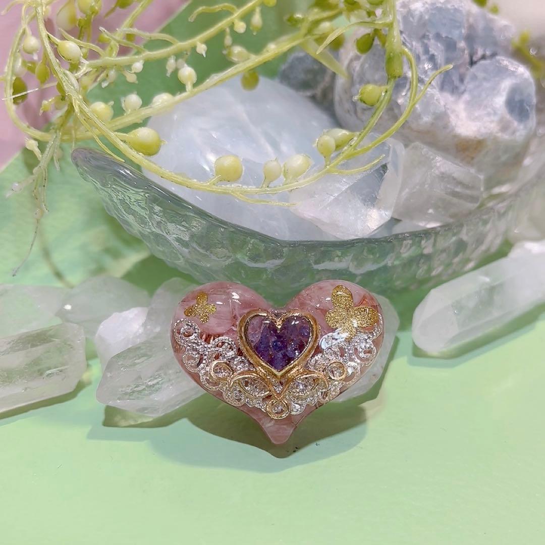癒しのオルゴナイト❤️ディープローズクォーツ＋アメジストのハート型♡