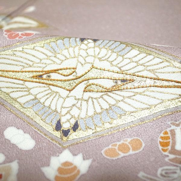 訪問着 着物 手描き友禅 金彩加工 金駒刺繍 裄66.5 M 中古 sn1890 金