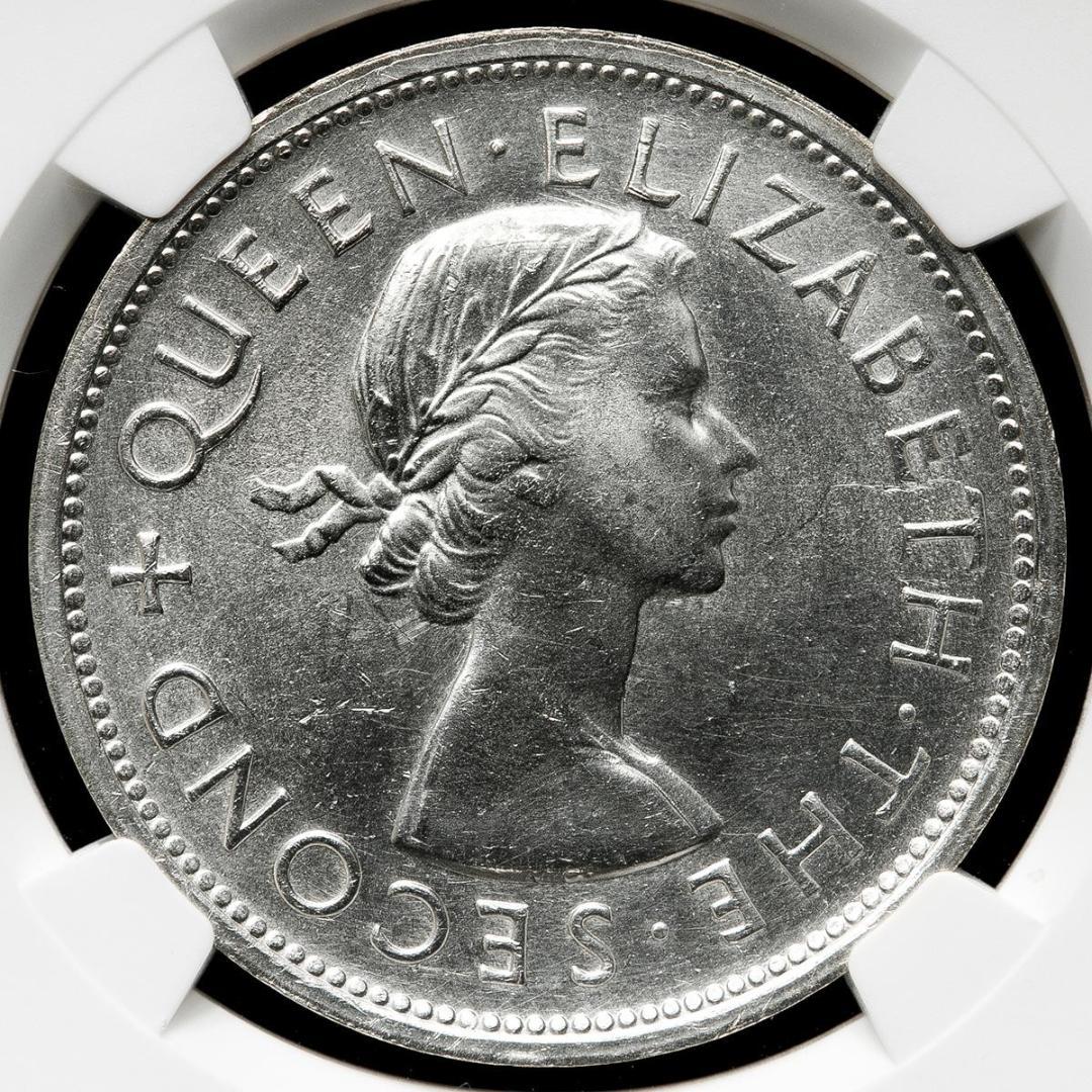 NGC-UNC 洗浄 南ローデシア 1953 エリザベス2世 クラウン 銀貨