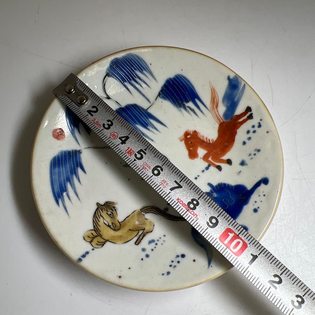 中国清朝時代 南京赤絵馬図小皿 直径11㎝ 東Y7-1105②