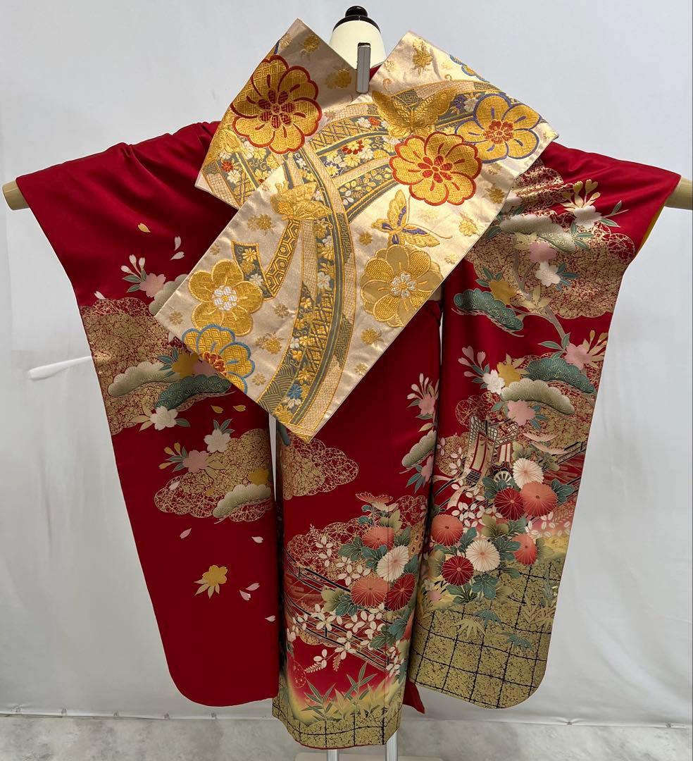 振り袖 フルセット 別誂長襦袢 古典柄 成人式 赤 結婚式 金彩加工 668