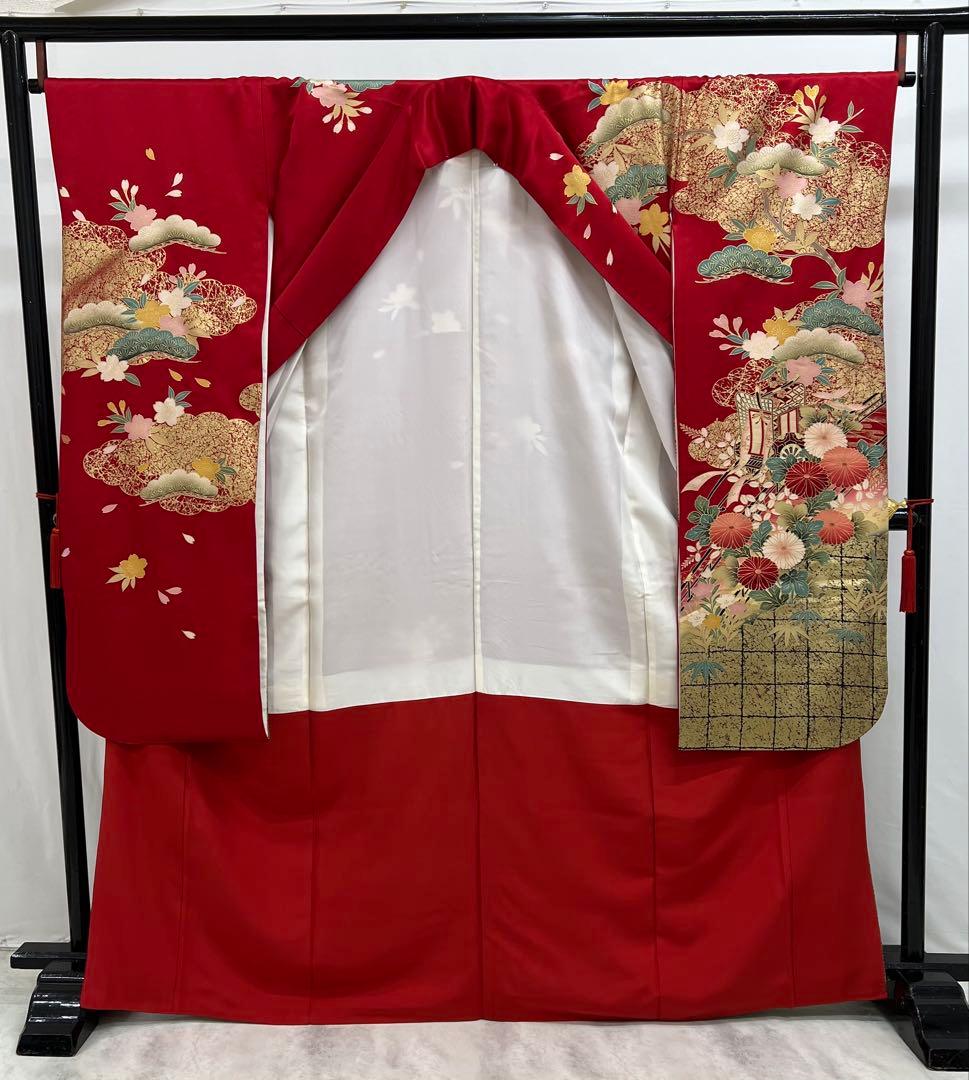 振り袖 フルセット 別誂長襦袢 古典柄 成人式 赤 結婚式 金彩加工 668