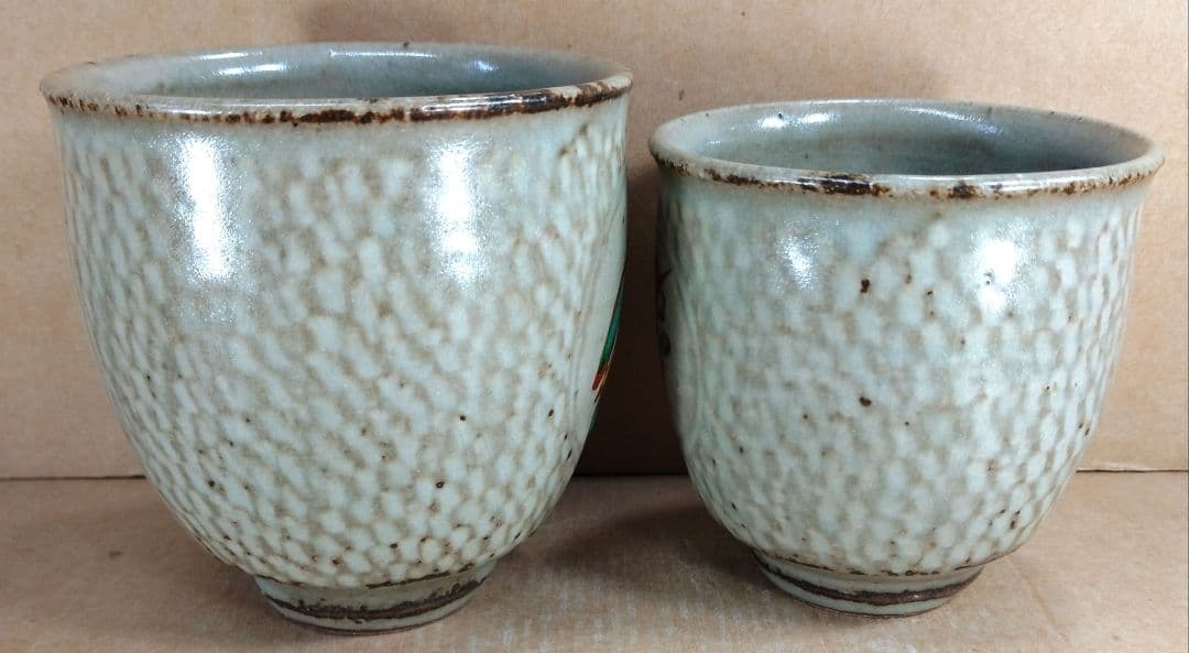 【本物保証】島岡達三 象嵌赤絵夫婦湯呑 共箱 人間国宝 未使用品 益子焼