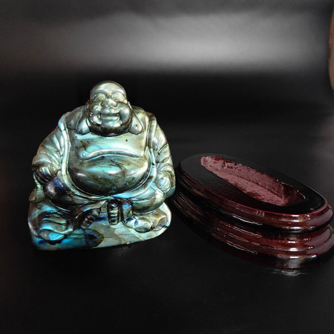 超美品 ラブラドライト 布袋様 天然石 風水 鉱物 パワーストーン