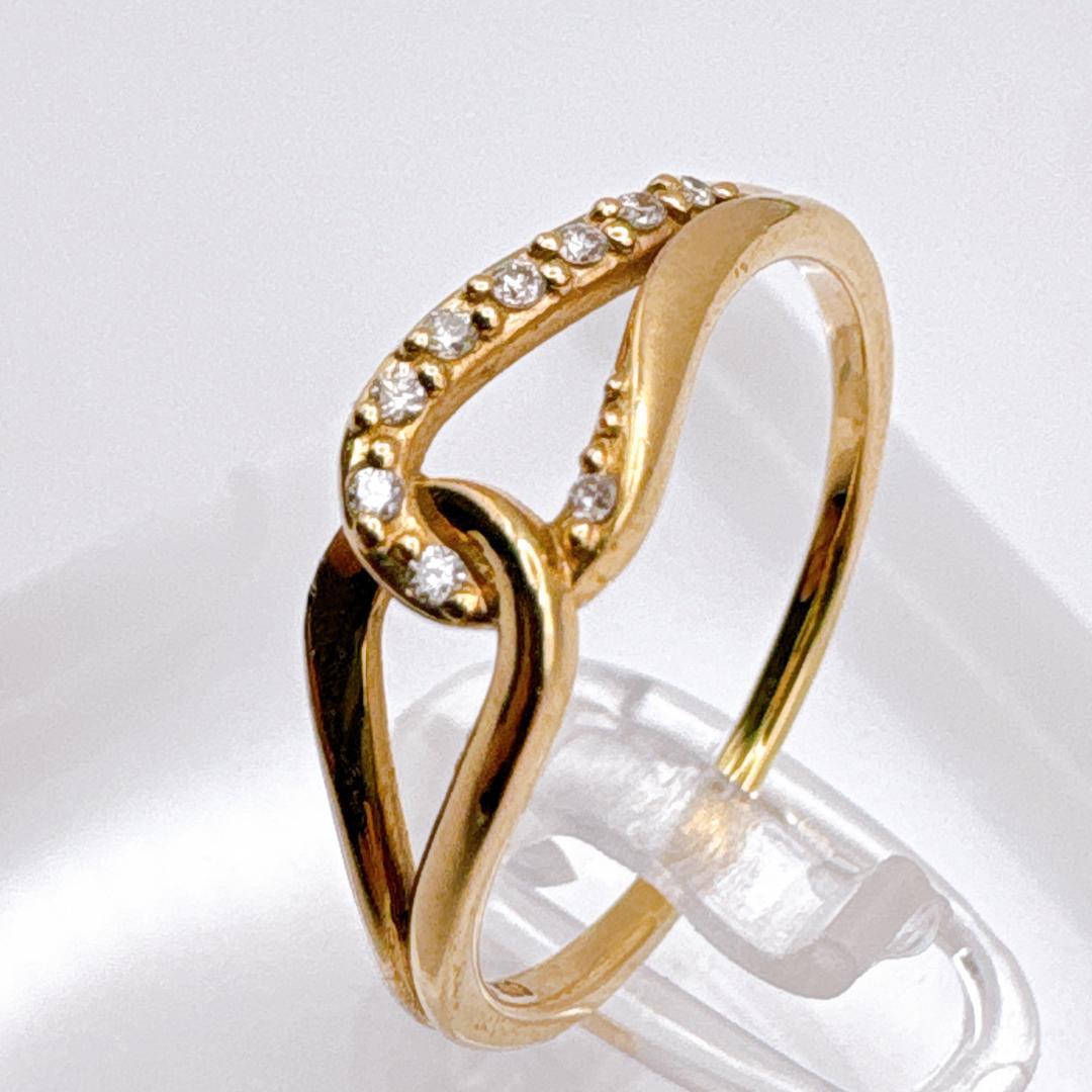 【4℃】K10YG ダイヤモンドライン 細身ツイストリング 15〜15.5号