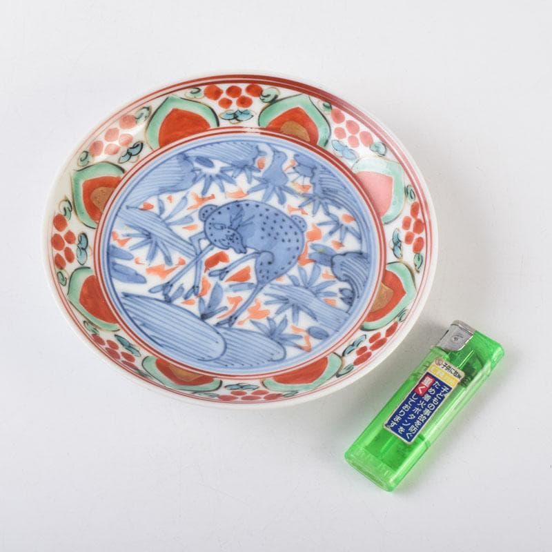 中国 赤絵 花鳥神獣文 小皿 四客 C 9087 美術品・アンティーク