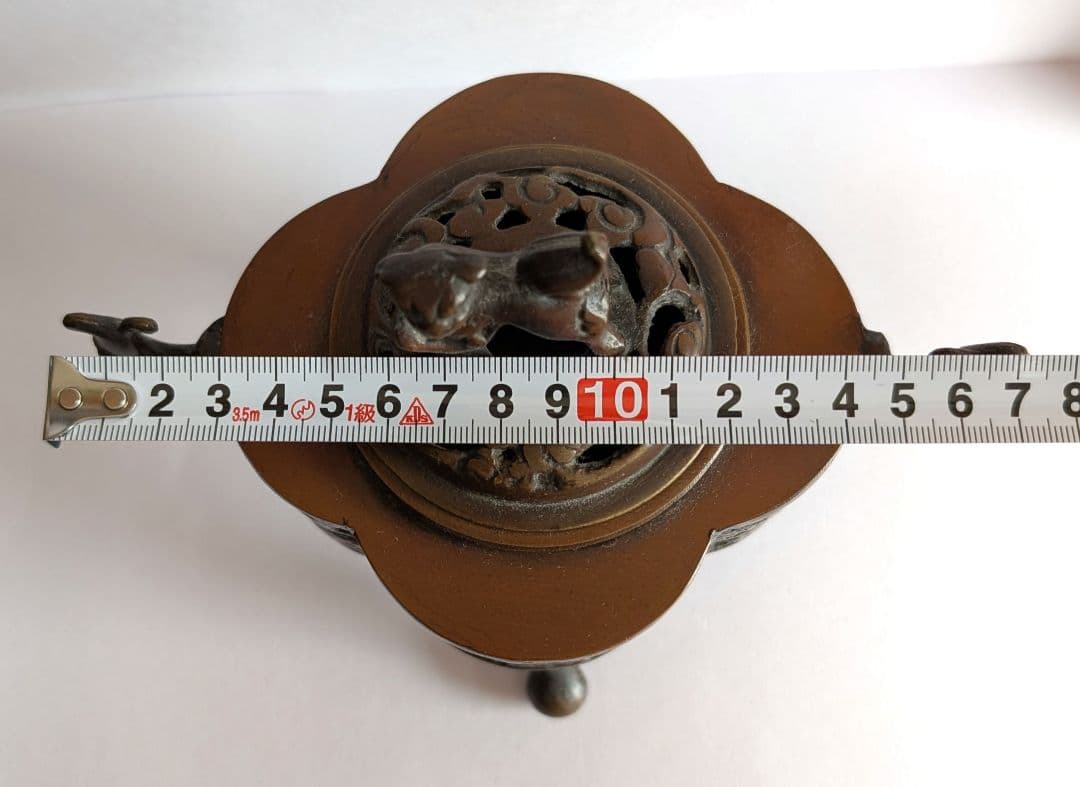 銅製 香炉 ・ 獅子蓋付き香炉 ・大明宣徳年製 刻印有 銅製 香炉 ・ 獅子