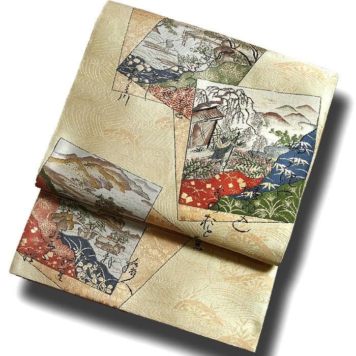 7453□色紙文正絹袋帯松尾芭蕉奥の細道未使用