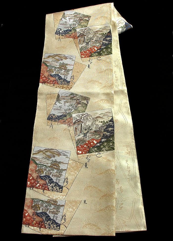 7453□色紙文正絹袋帯松尾芭蕉奥の細道未使用