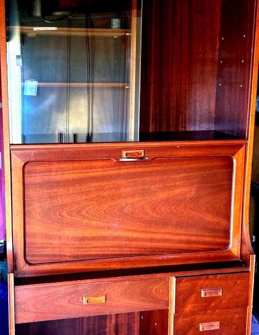 《希少品》木製キャビネット ダークブラウン ガラス扉付き