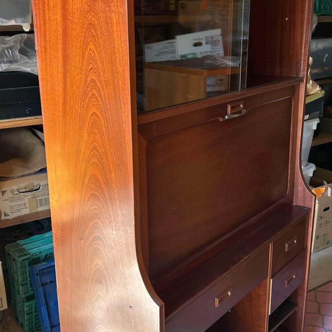 《希少品》木製キャビネット ダークブラウン ガラス扉付き