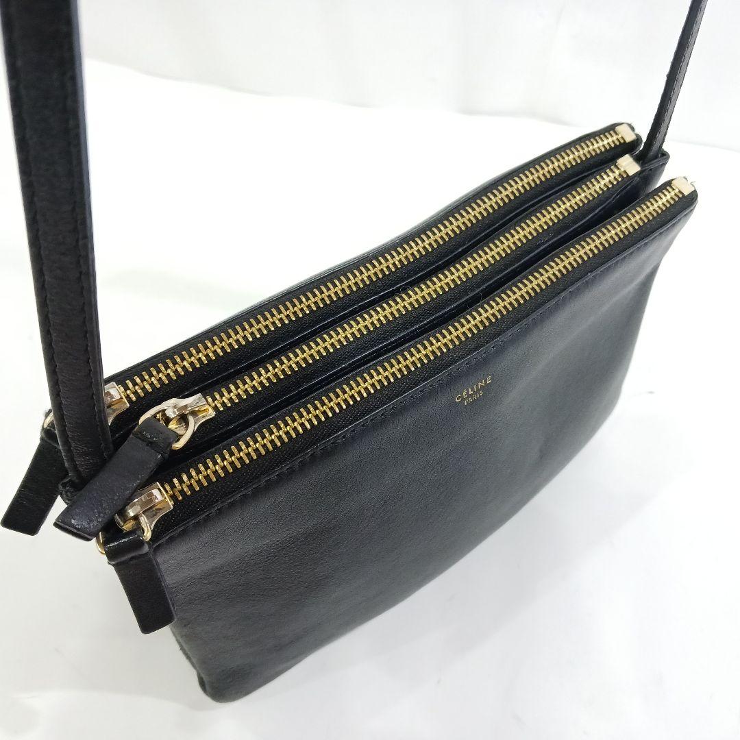 セリーヌ トリオ ショルダーバッグ レザー ブラック