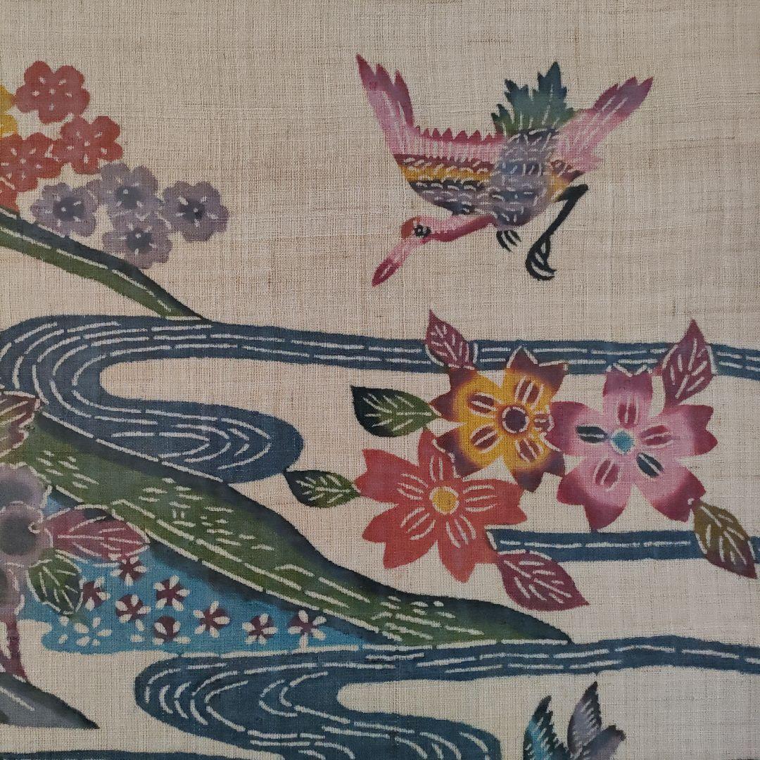 琉球伝統工芸 大判芭蕉布 紅型『恵寿花鳥図』