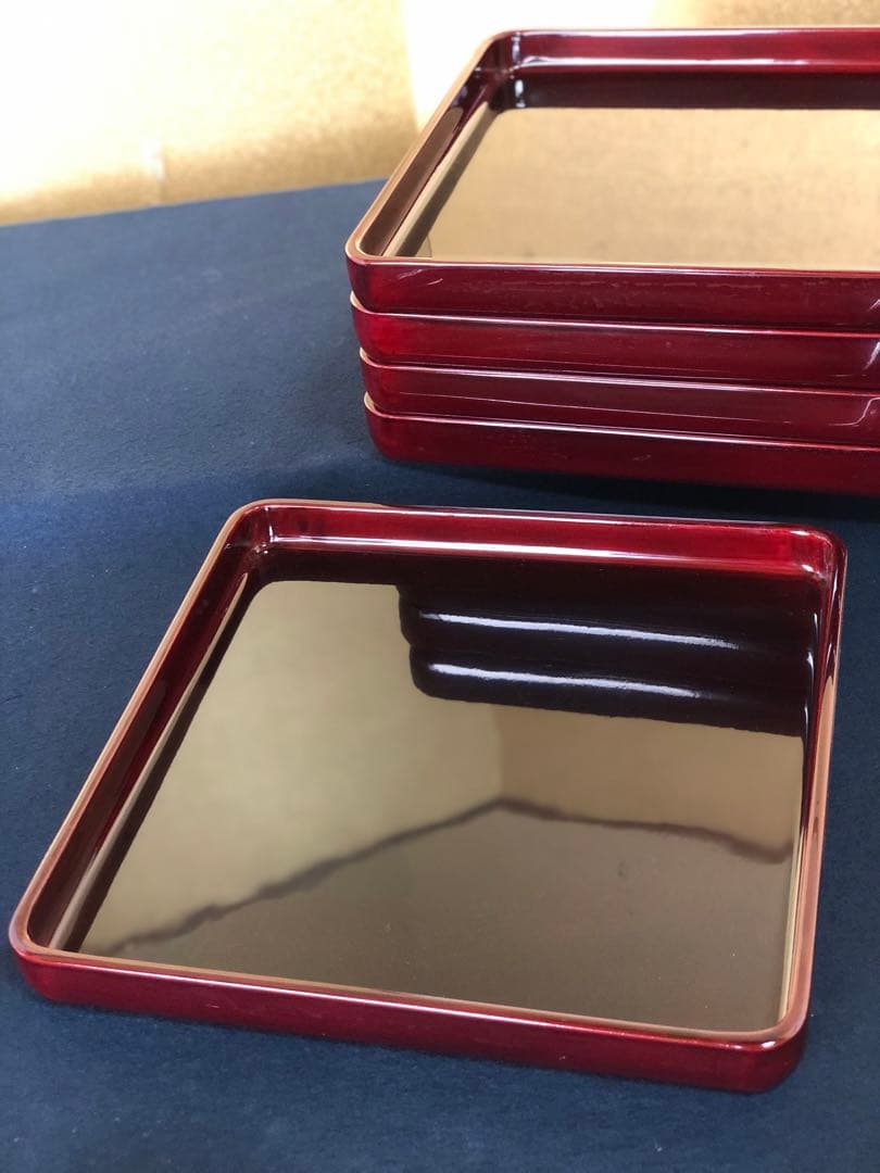 《R》春慶塗 四方膳5客 会席膳 銘々膳 隅丸 木製漆器 木箱　251216お5