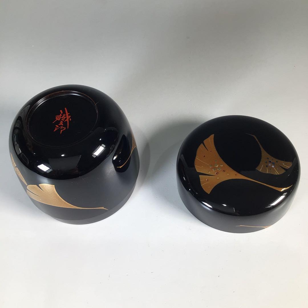 Ｎ８１９　棗　『鈴谷鐡五郎作』『螺鈿』『銀杏蒔絵』『中棗』　共箱　茶道具