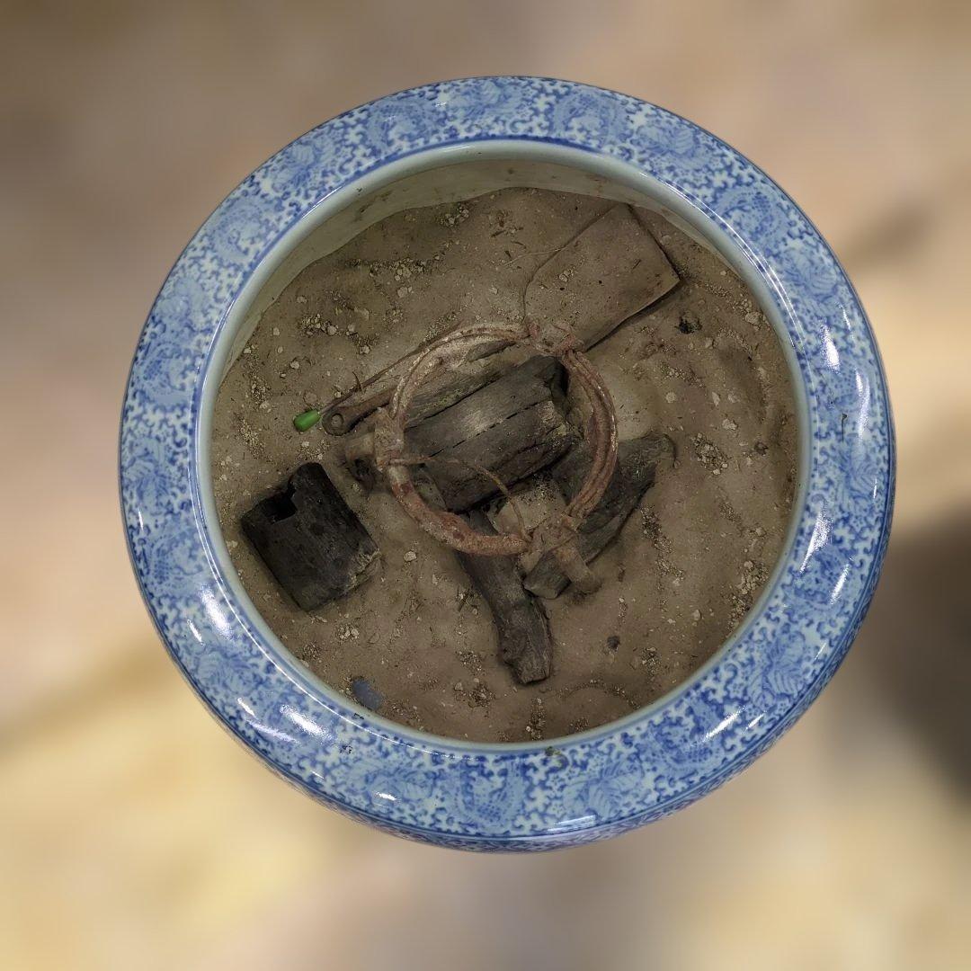 骨董　火鉢　伊万里　染め付け　テーブル　水鉢　金魚　めだか