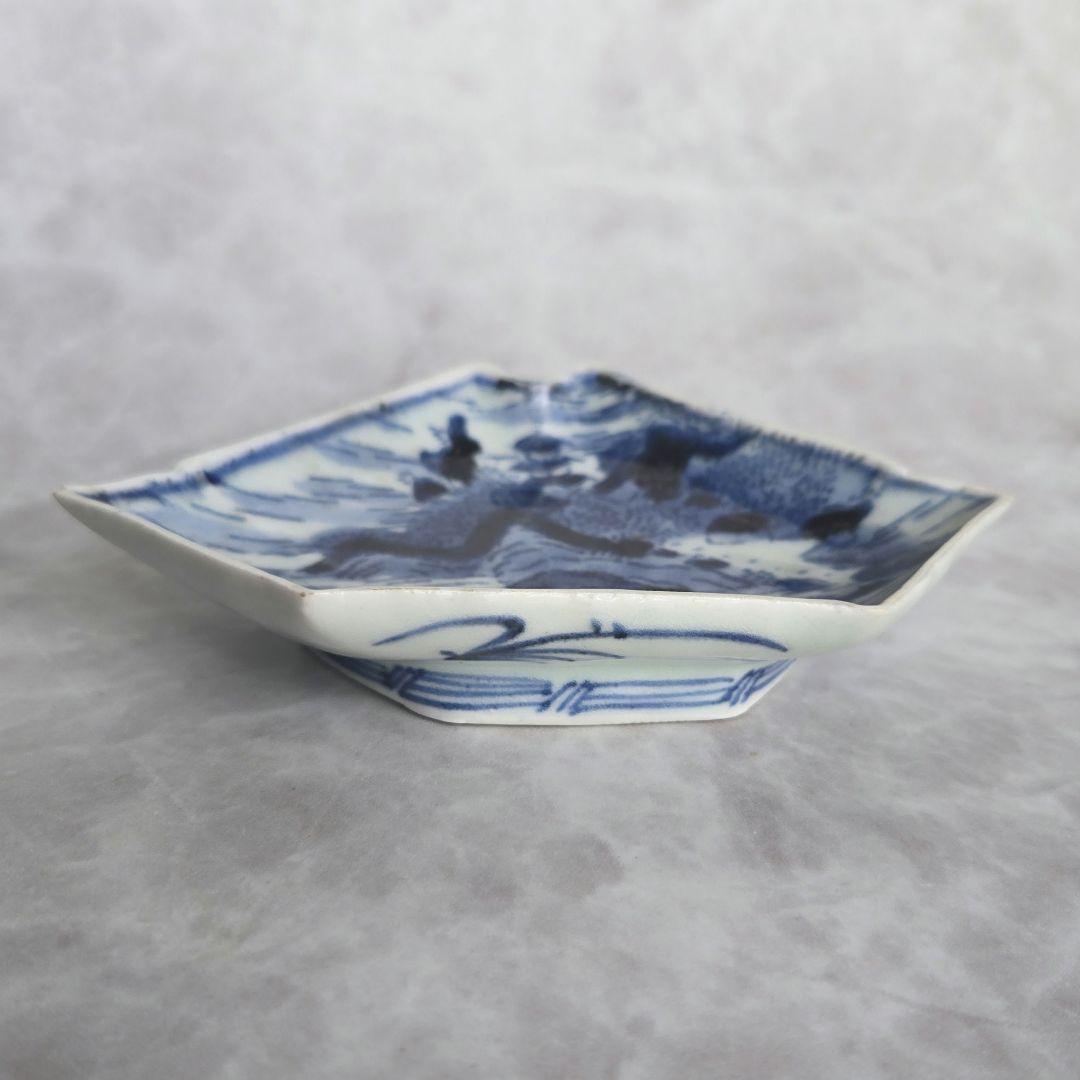 古伊万里 染付小皿 型紙摺印判 山水文 上手型物 骨董品 アンティーク
