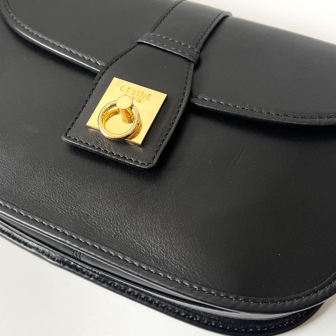 セリーヌ　ショルダーバッグ　ガンチーニ　レザー　ブラック　斜め掛け　イタリア製