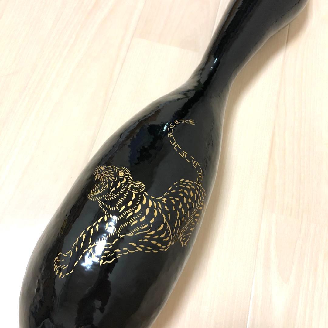 漆絵 】 漆塗り 瓢箪 （黒漆） 大長ひょうたん ☆虎 #JE012