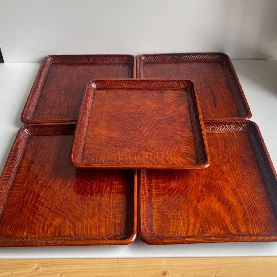 讃岐彫 四方盆 五客 小盆 お盆 木製漆器 84