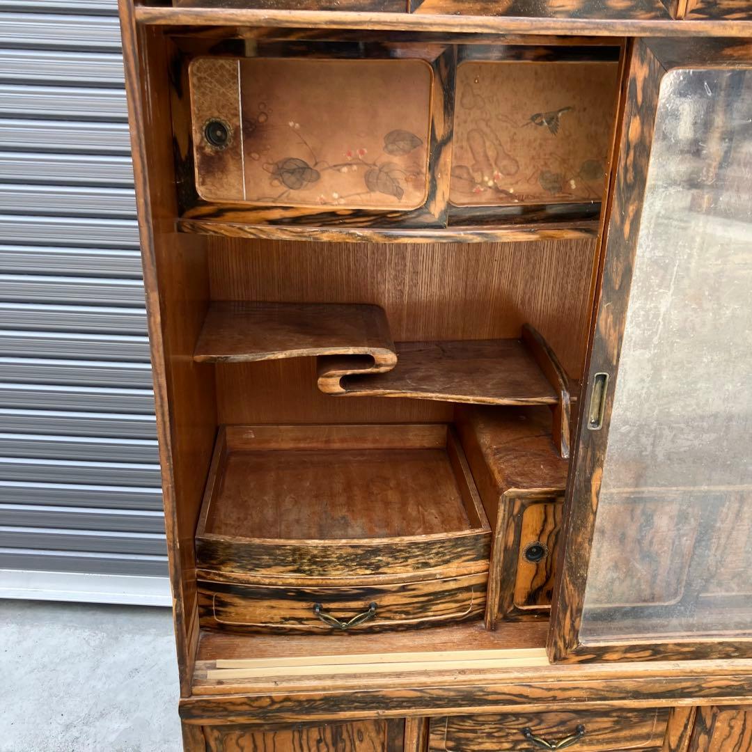 昭和レトロ 松永木工所 木製茶箪笥 茶棚 ガラス戸 サイドボード 古家具