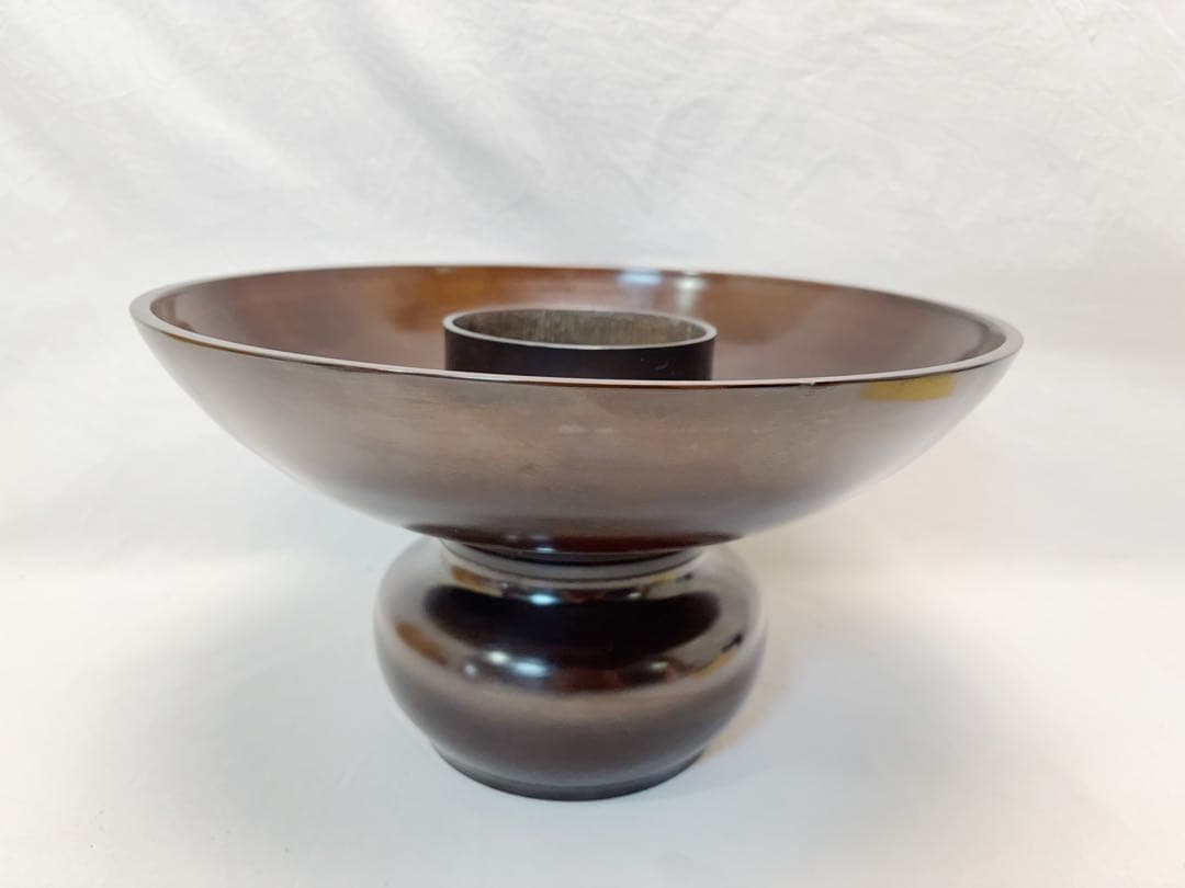 未使用 華道具 宗？造 唐銅製 紫朱銅 蕪花器 重さ約5.6kg 花瓶花器 共箱